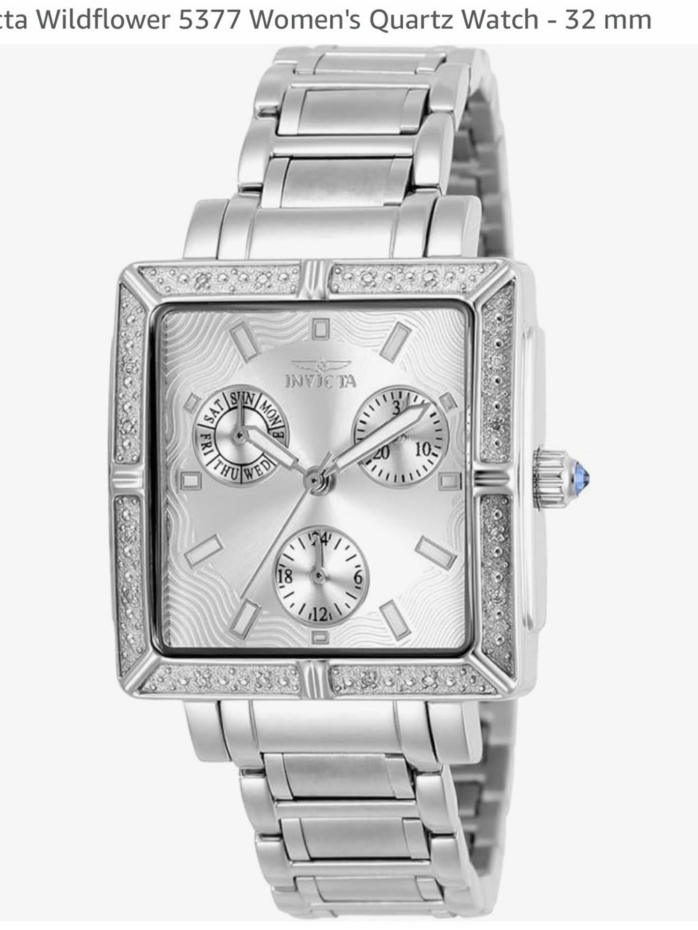Invicta Silver-Tone Square Crystal Accent Women's Bracelet Watch